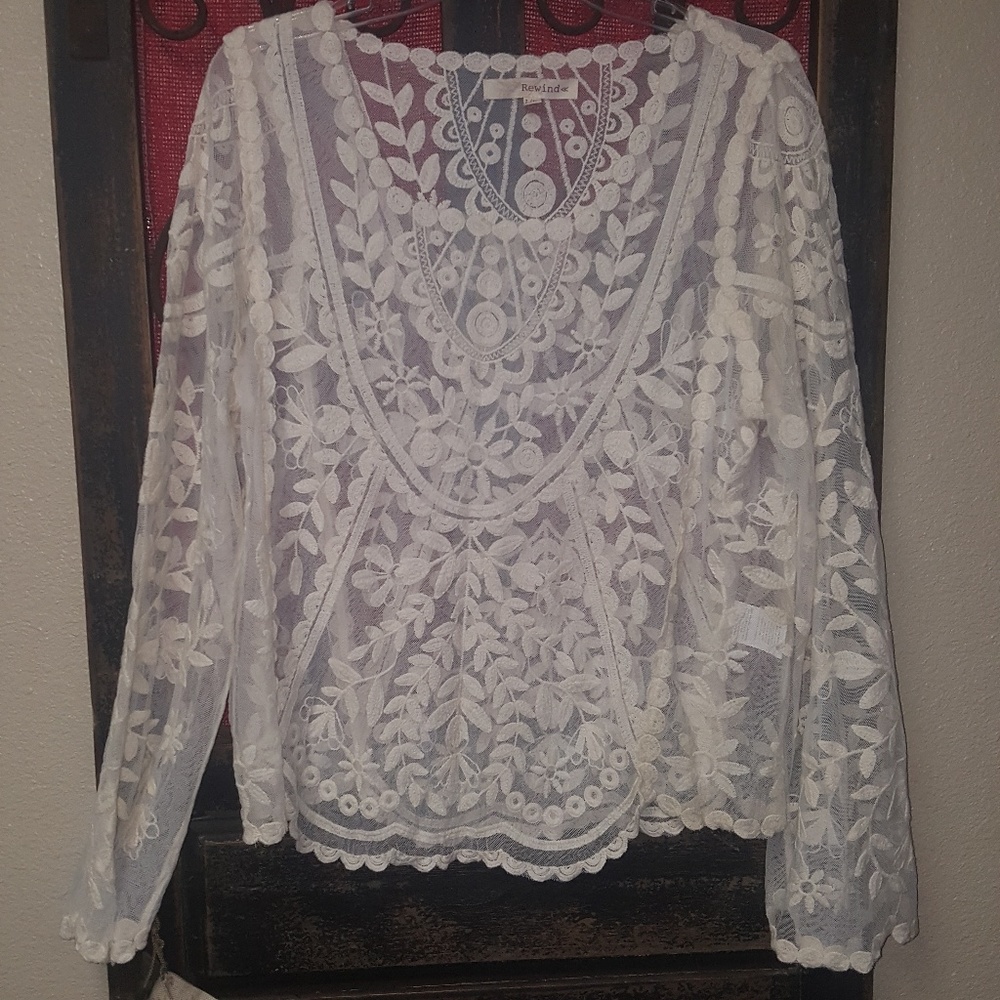 Sheer Lace Embroidered Blouse